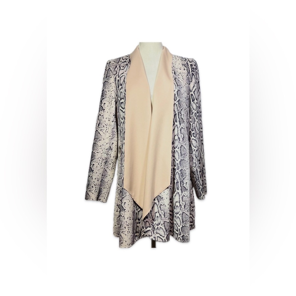 Feratelli Animal Print Open Drape Jacket Small Animal Print Zip Pocket Chic
